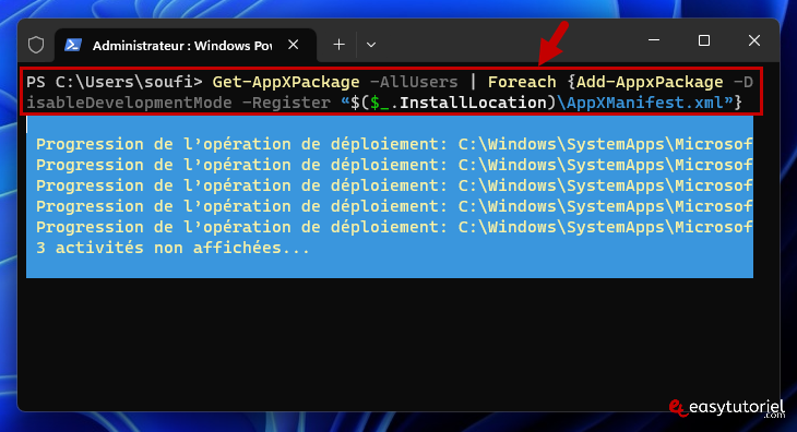 windows ne fonctionne plus 3 reenregistrer applications powershell