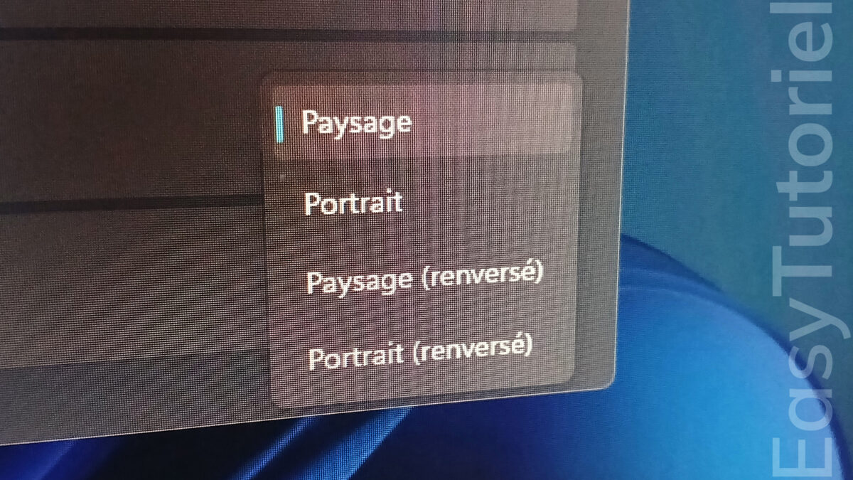 retourner ecran orientation paysage windows
