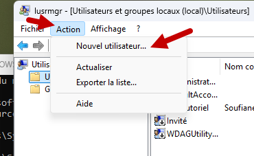 action nouvel utilisateur