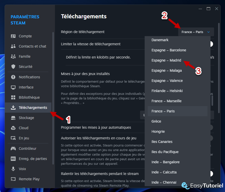 changer region de telechargement steam