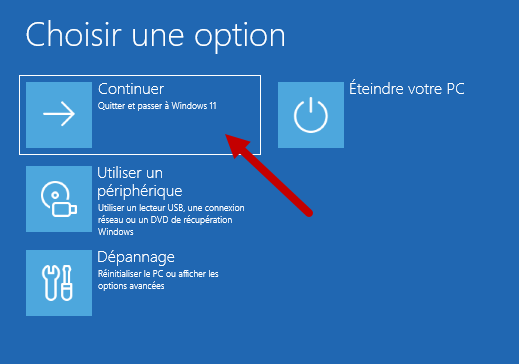 continuer vers windows