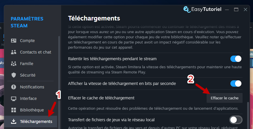 effacer le cache steam