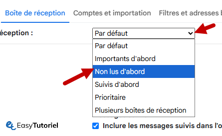 non lus d abord gmail boite de reception