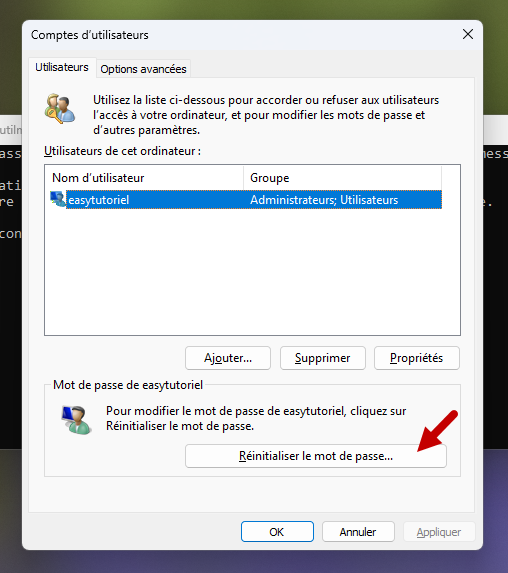 reinitialiser le mot de passe