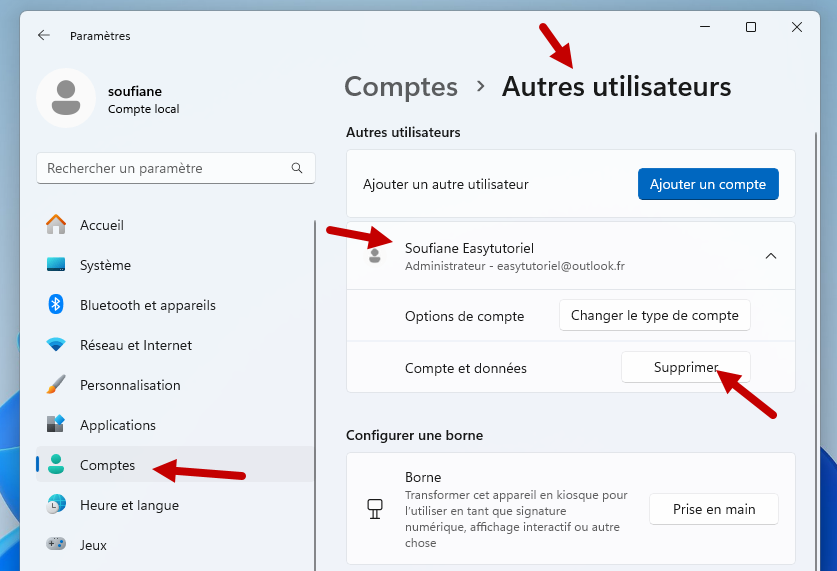 supprimer ancien utilisateur