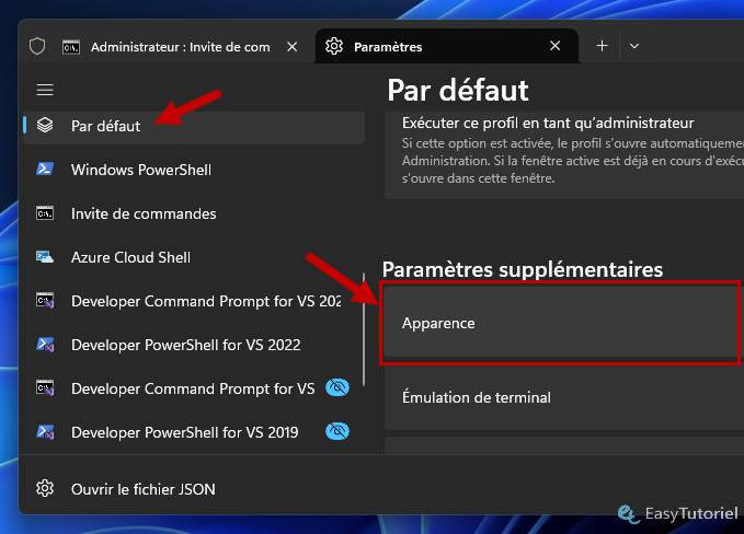 par defaut parametres apparence