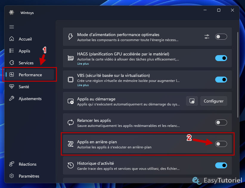 applis en arriere plan wintoys