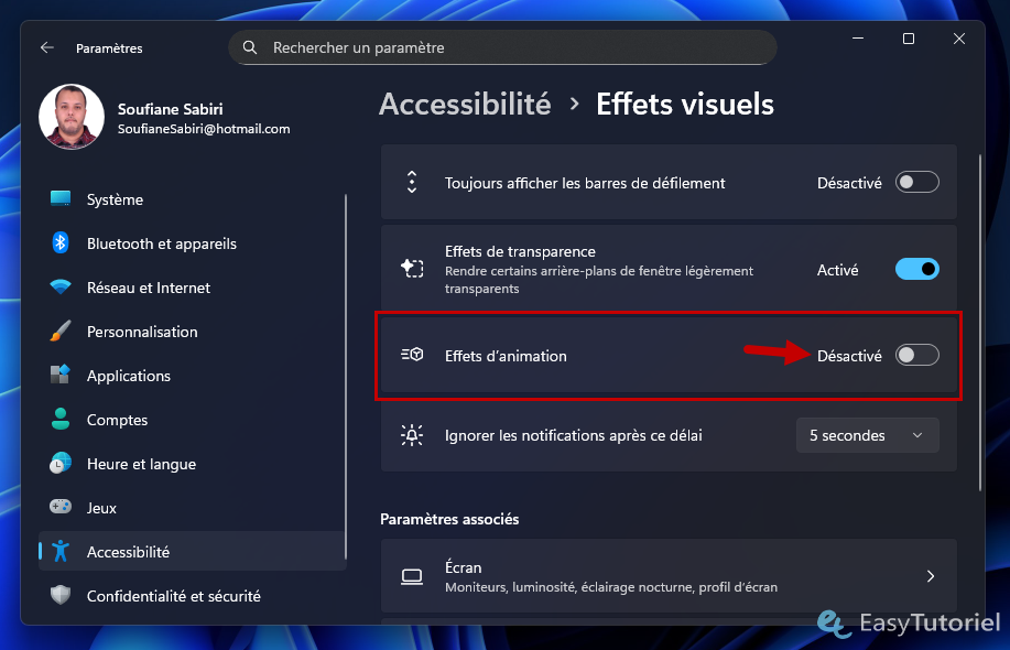 desactiver effets d animation