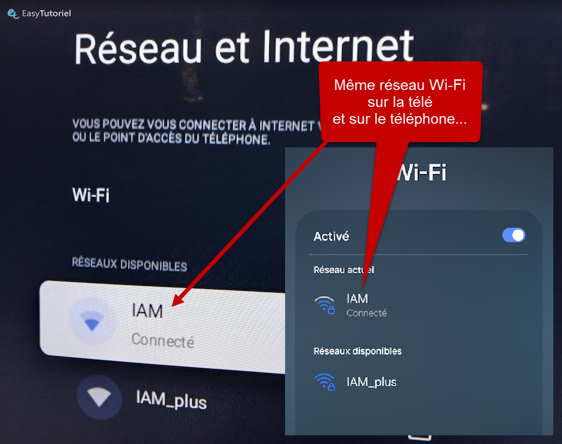 connexion au meme reseau wi fi sur tele et android